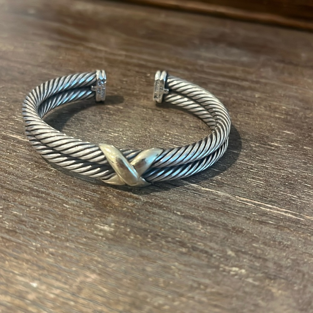 David Yurman X Double Stack Silver and Gold Bracelet